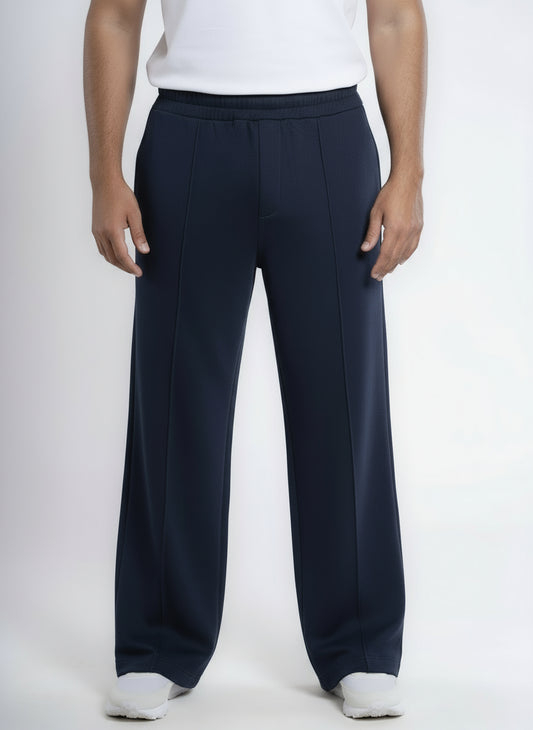 Front-Pleated Straight-Leg Cotton Sweatpants - Navy Blue