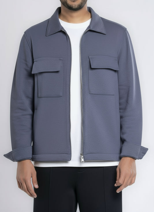 Zip-Up Cotton Shirt Jacket - Iron Gray