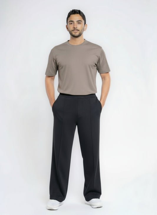 Front-Pleated Straight-Leg Cotton Sweatpants - Black