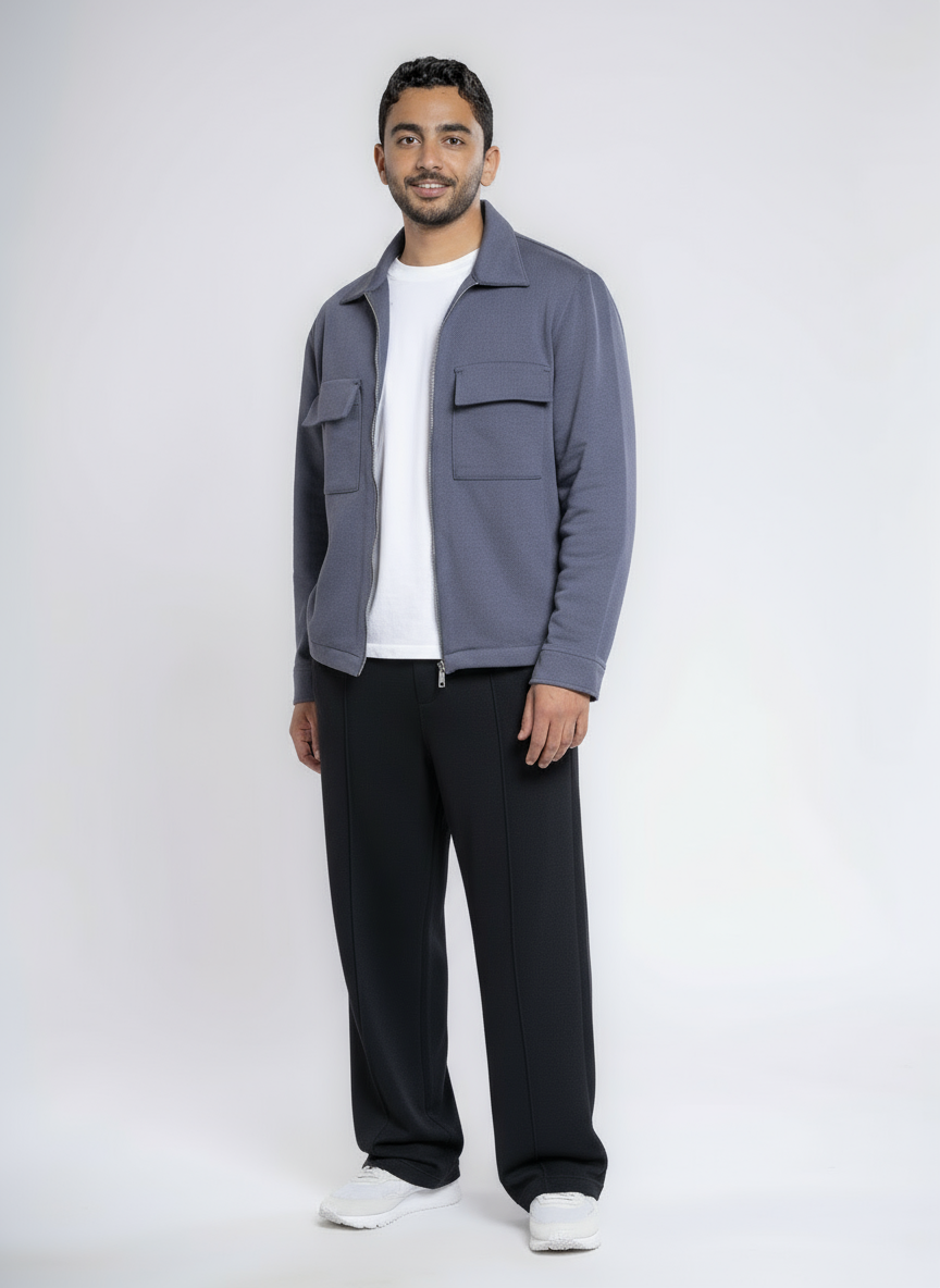 Cotton Sweatpants Straight-Leg Front-Pleated - Black