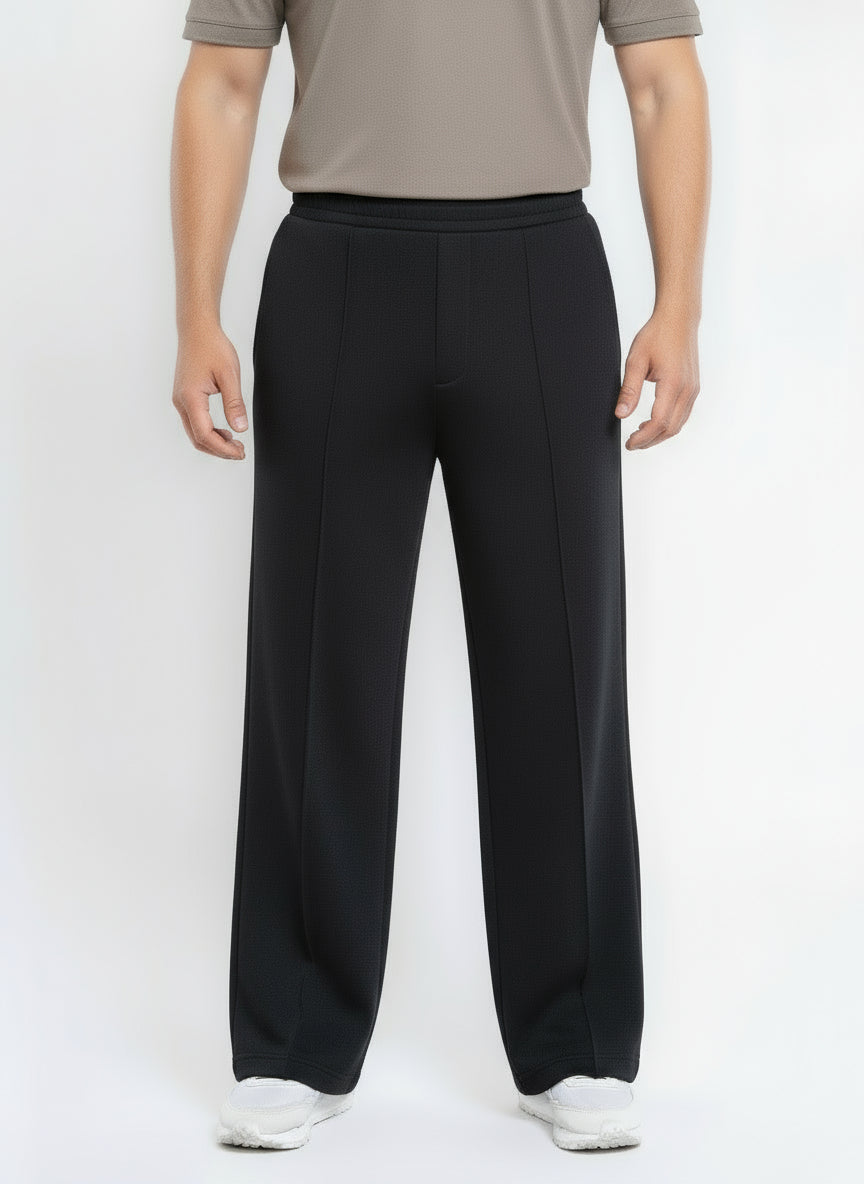 Cotton Sweatpants Straight-Leg Front-Pleated - Black