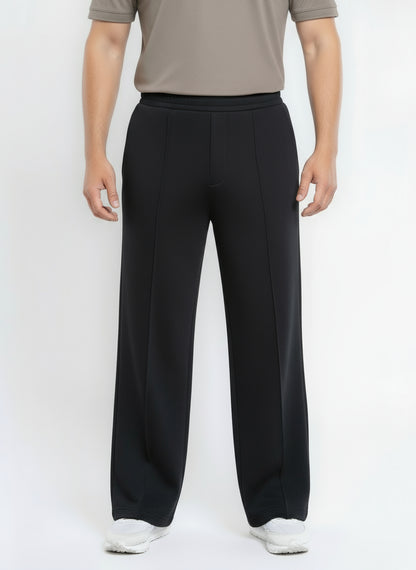 Cotton Sweatpants Straight-Leg Front-Pleated - Black