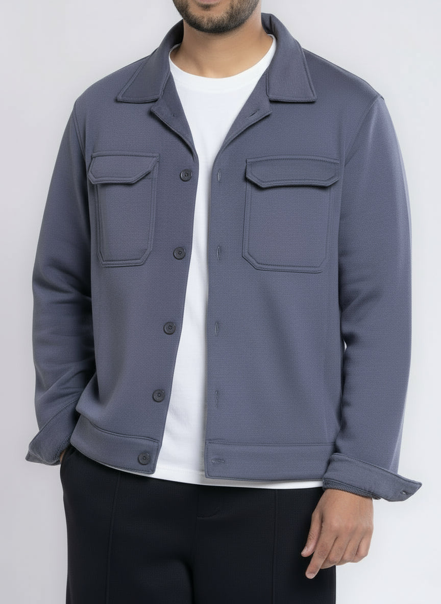 Button-up Cotton Shirt Jacket - Iron Gray