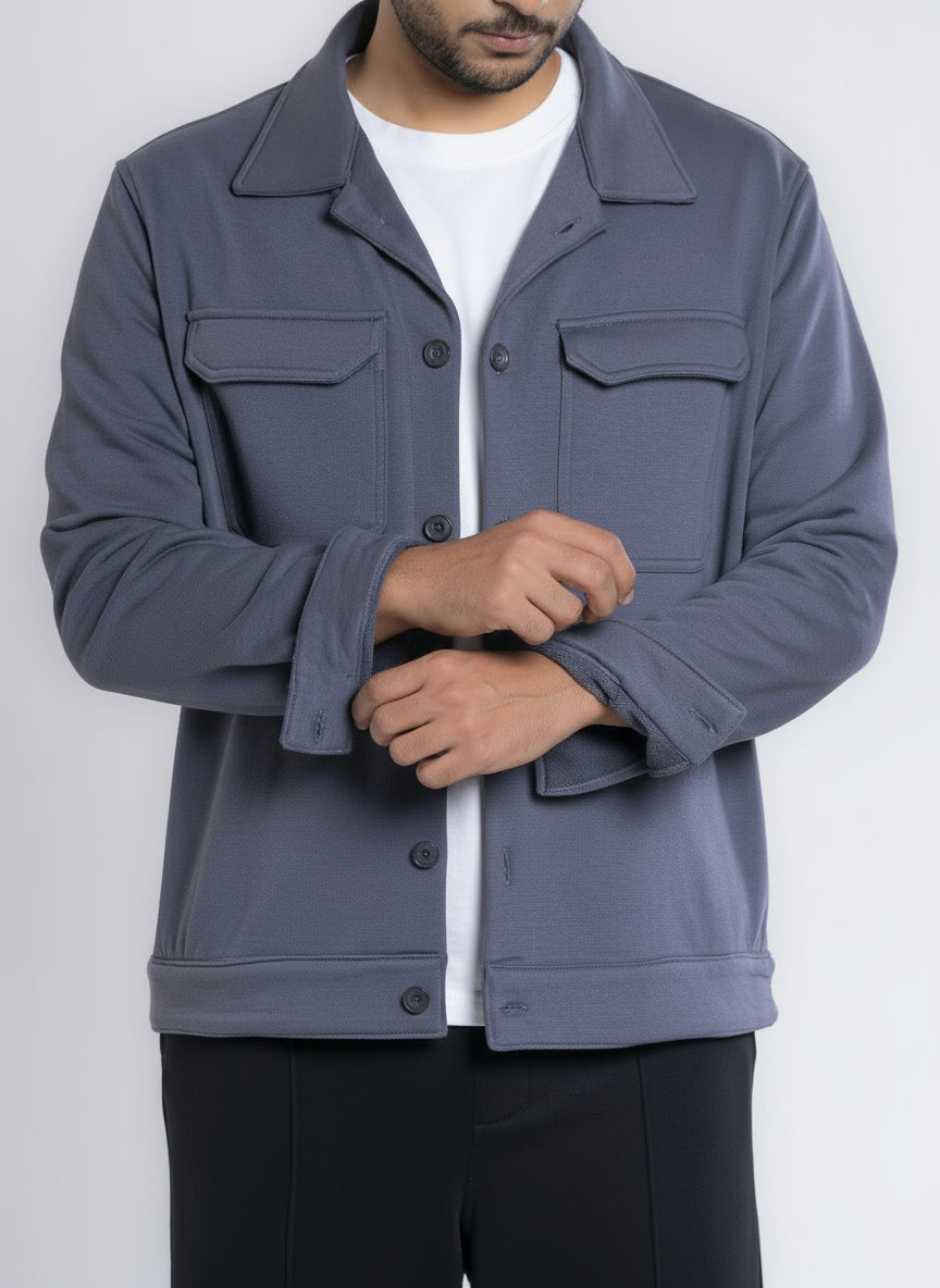 Button-up Cotton Shirt Jacket - Iron Gray