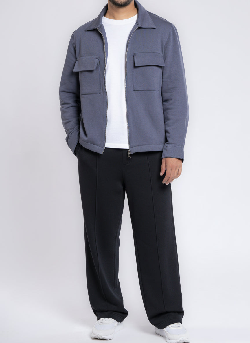 Zip-Up Cotton Shirt Jacket - Iron Gray