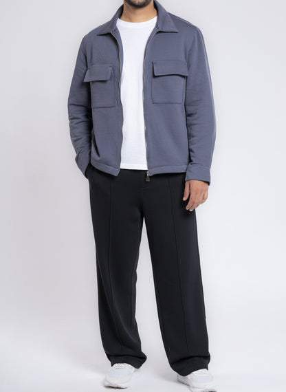 Zip-Up Cotton Shirt Jacket - Iron Gray