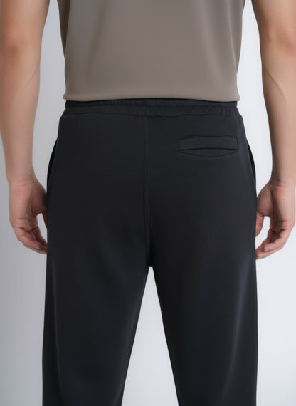 Cotton Sweatpants Straight-Leg Front-Pleated - Black