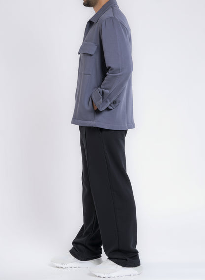 Zip-Up Cotton Shirt Jacket - Iron Gray