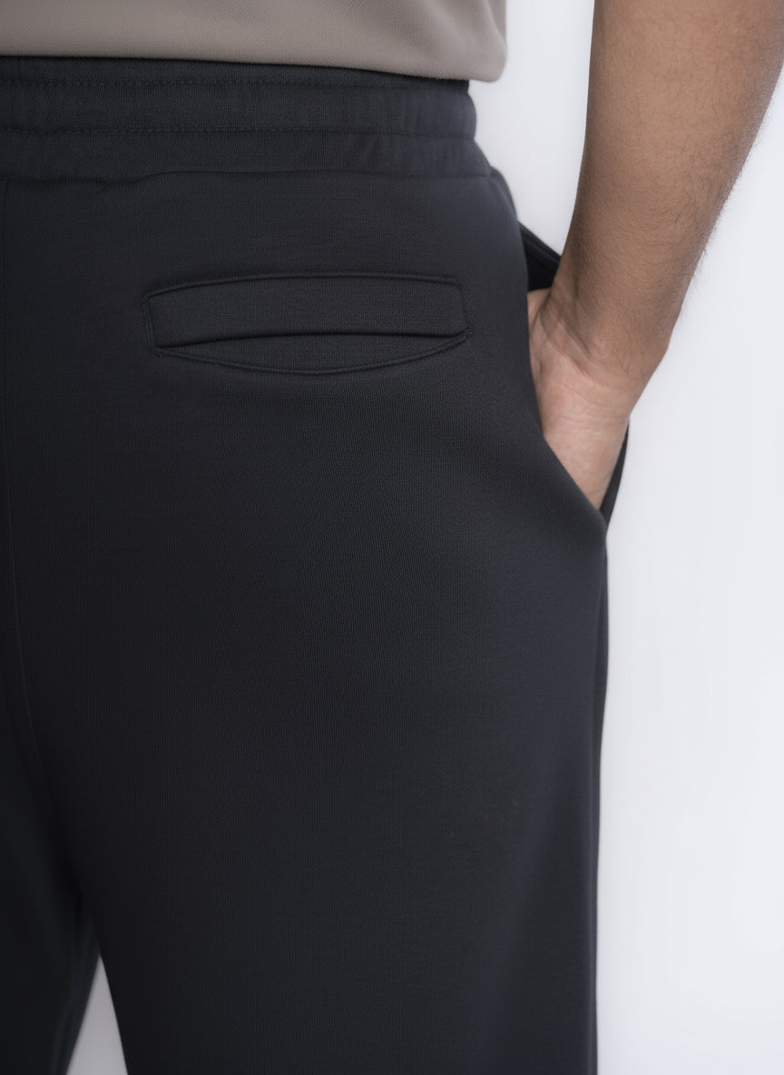 Cotton Sweatpants Straight-Leg Front-Pleated - Black