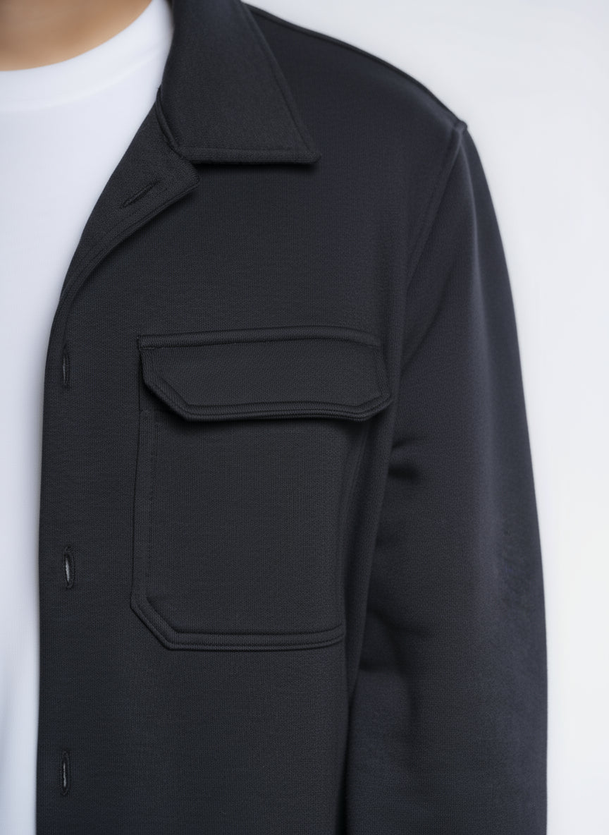 Button-up Cotton Shirt Jacket - Black