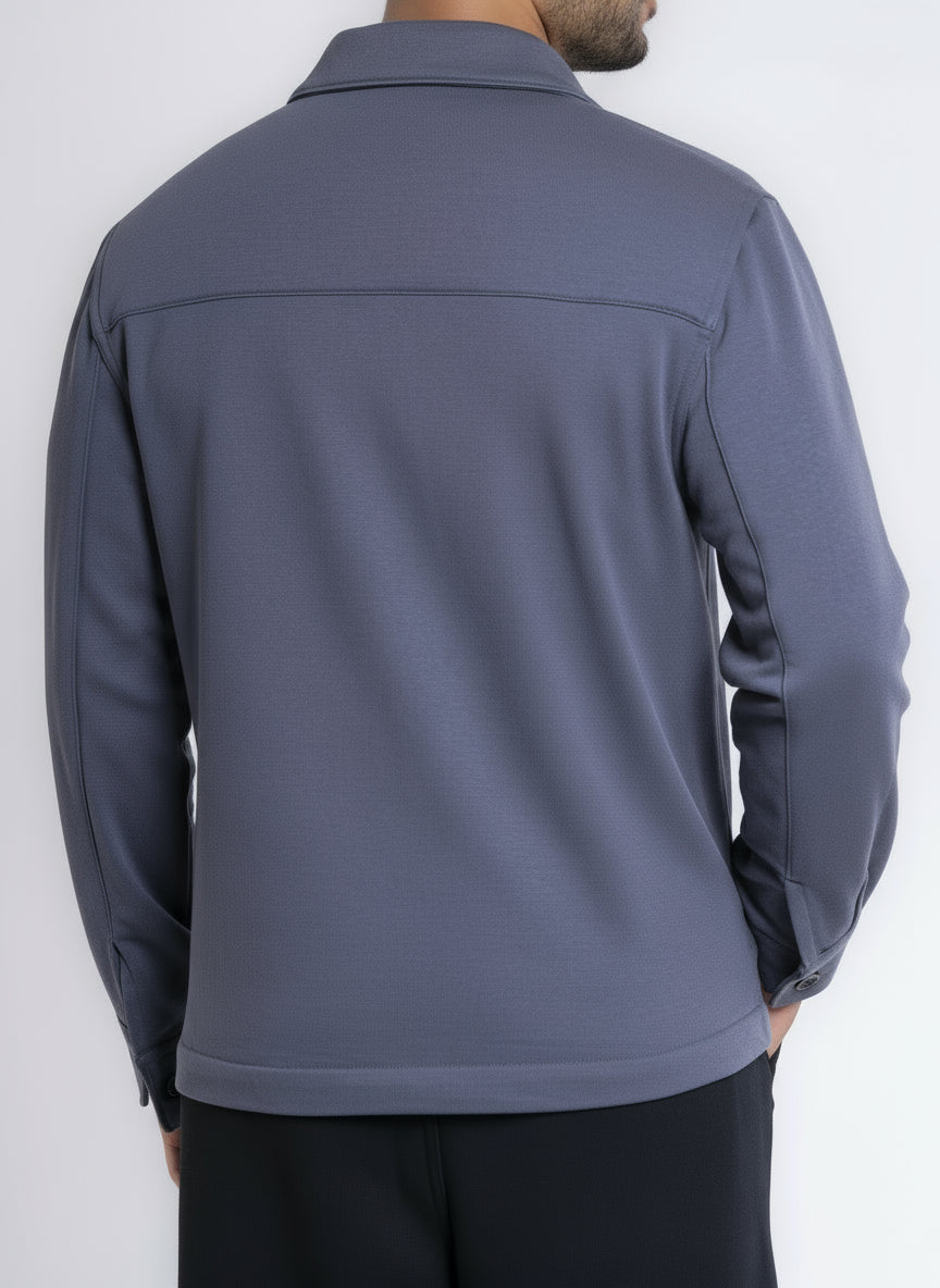 Zip-Up Cotton Shirt Jacket - Iron Gray