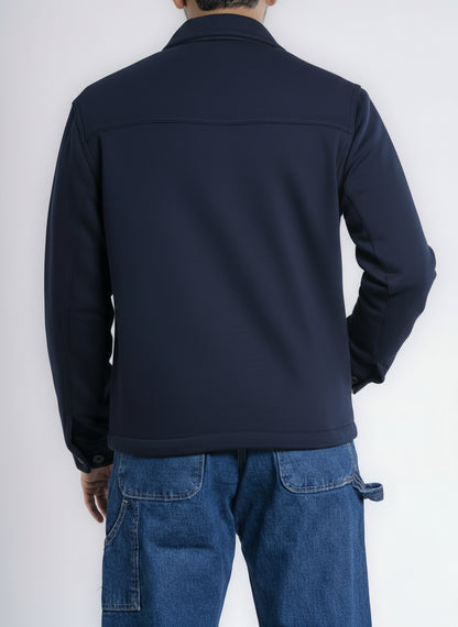 Zip-Up Cotton Shirt Jacket - Navy Blue