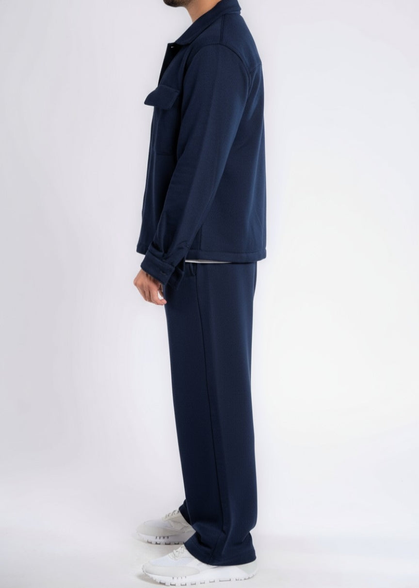 Cotton Sweatpants Straight-Leg Front-Pleated - Navy Blue
