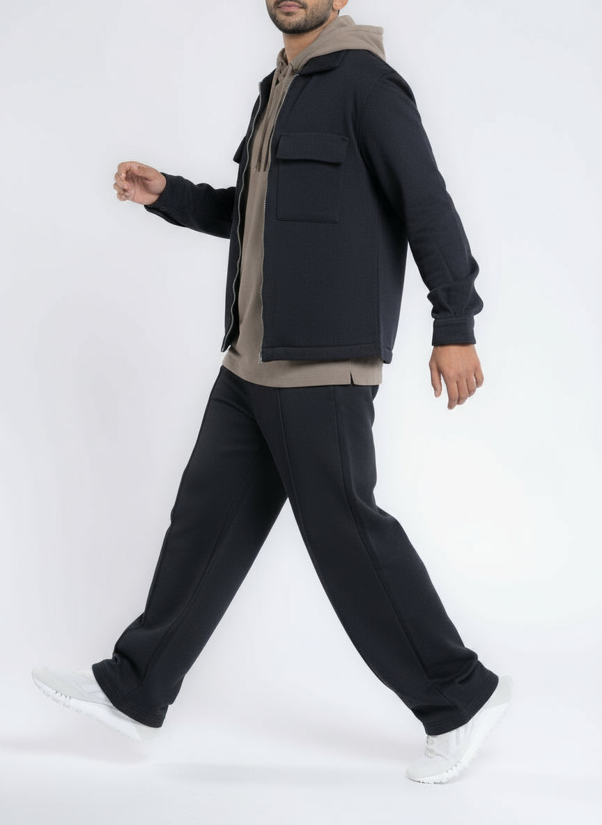 Cotton Sweatpants Straight-Leg Front-Pleated - Black