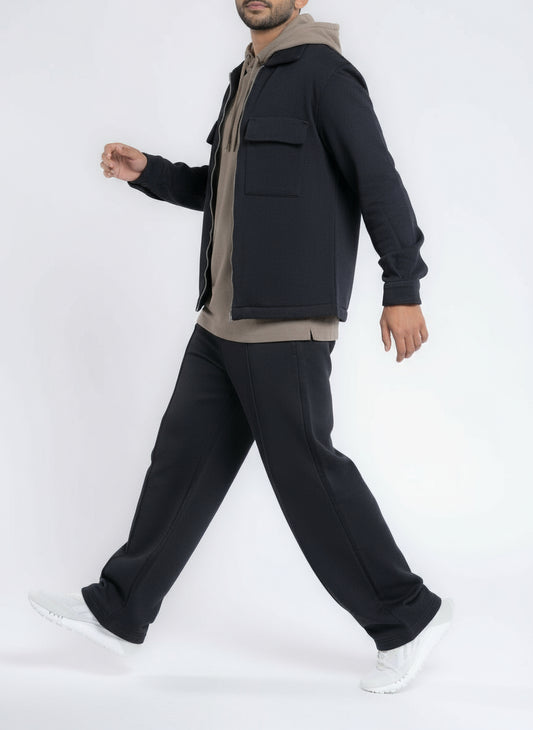 Front-Pleated Straight-Leg Cotton Sweatpants - Black