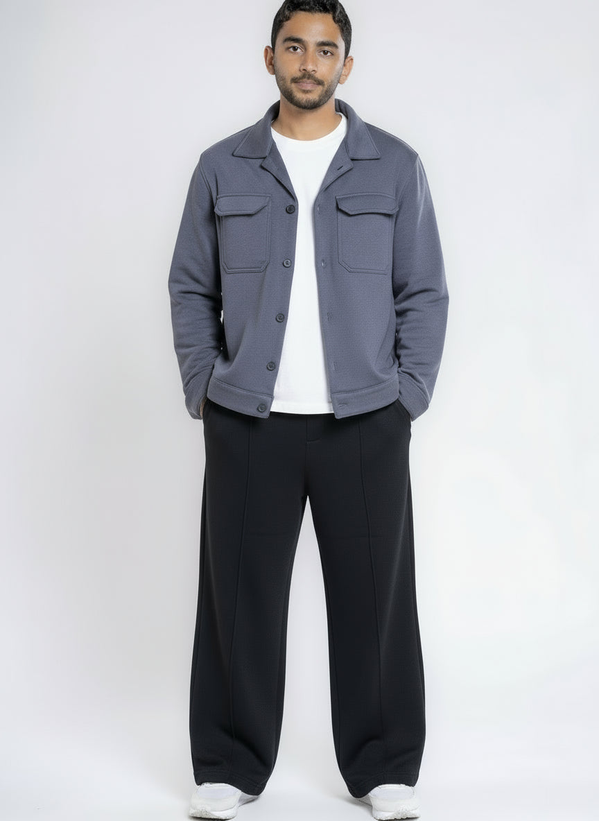 Button-up Cotton Shirt Jacket - Iron Gray