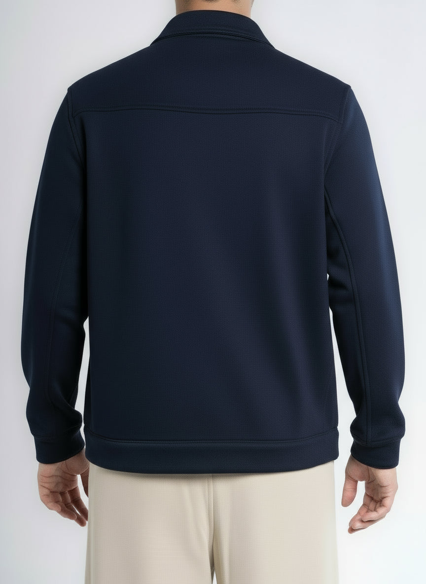 Button-up Cotton Shirt Jacket - Navy Blue