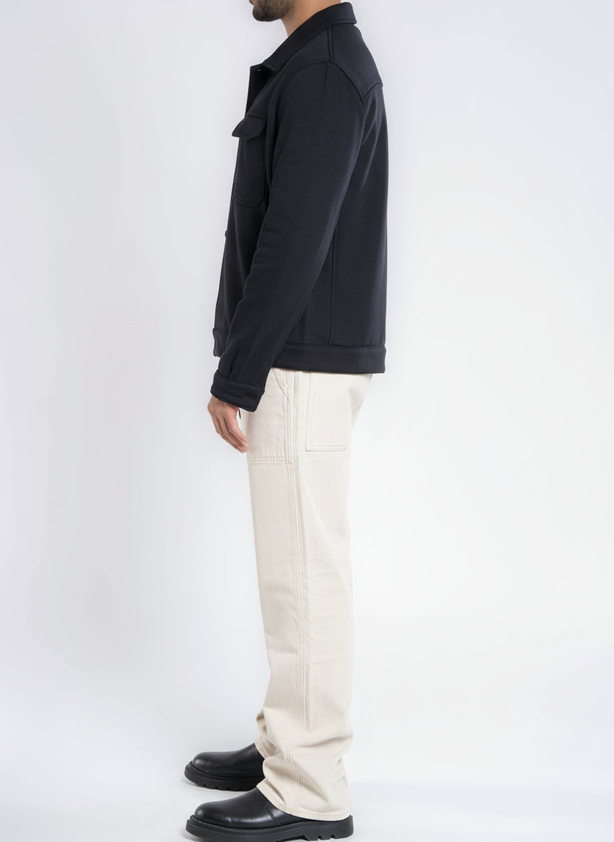 Button-up Cotton Shirt Jacket - Black