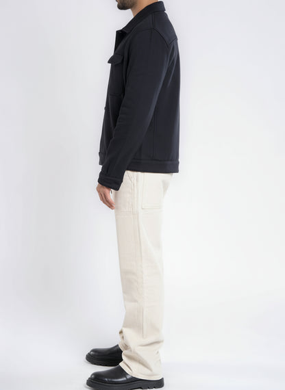 Button-up Cotton Shirt Jacket - Black