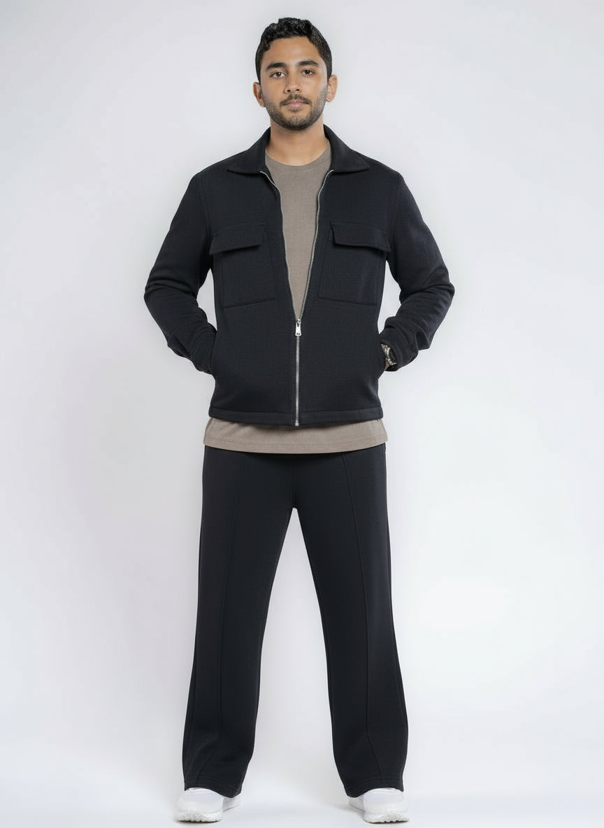 Zip-Up Cotton Shirt Jacket - Black