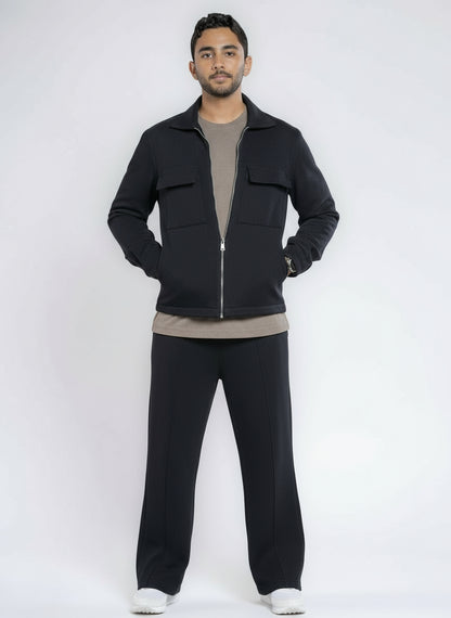 Zip-Up Cotton Shirt Jacket - Black