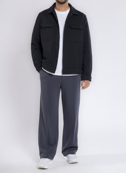 Cotton Sweatpants Straight-Leg Front-Pleated - Dark Gray