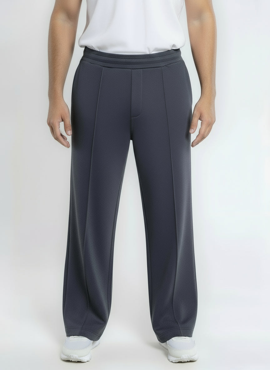 Cotton Sweatpants Straight-Leg Front-Pleated - Dark Gray