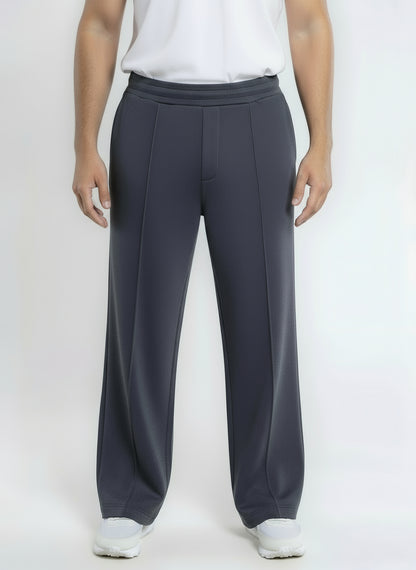 Cotton Sweatpants Straight-Leg Front-Pleated - Dark Gray