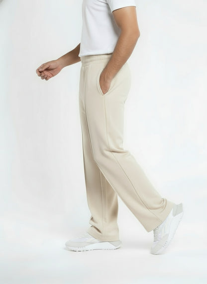 Front-Pleated Straight-Leg Cotton Sweatpants - Beige