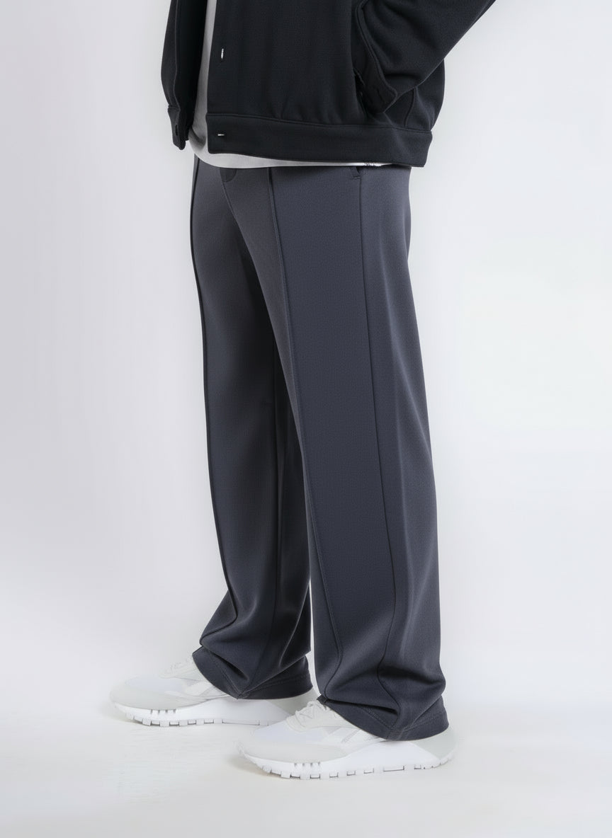 Cotton Sweatpants Straight-Leg Front-Pleated - Dark Gray