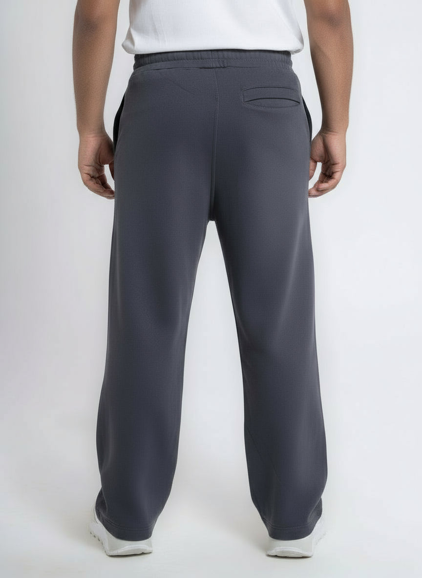 Cotton Sweatpants Straight-Leg Front-Pleated - Dark Gray