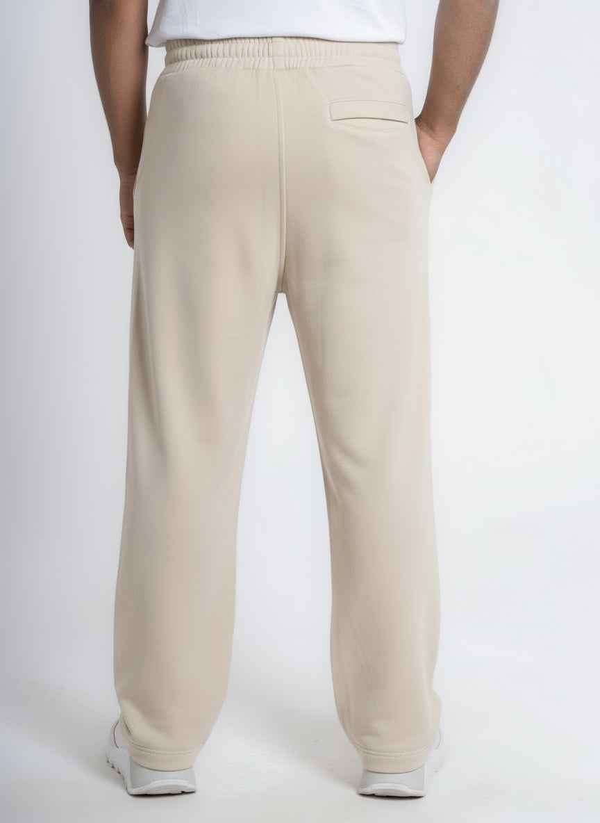 Front-Pleated Straight-Leg Cotton Sweatpants - Beige