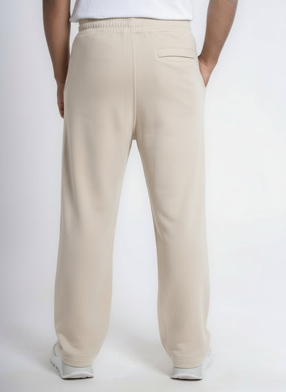 Front-Pleated Straight-Leg Cotton Sweatpants - Beige