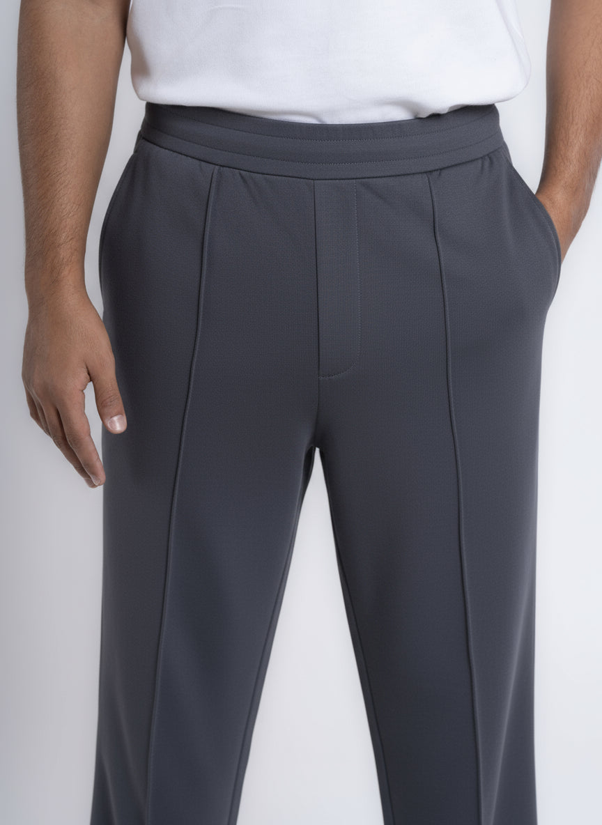 Cotton Sweatpants Straight-Leg Front-Pleated - Dark Gray