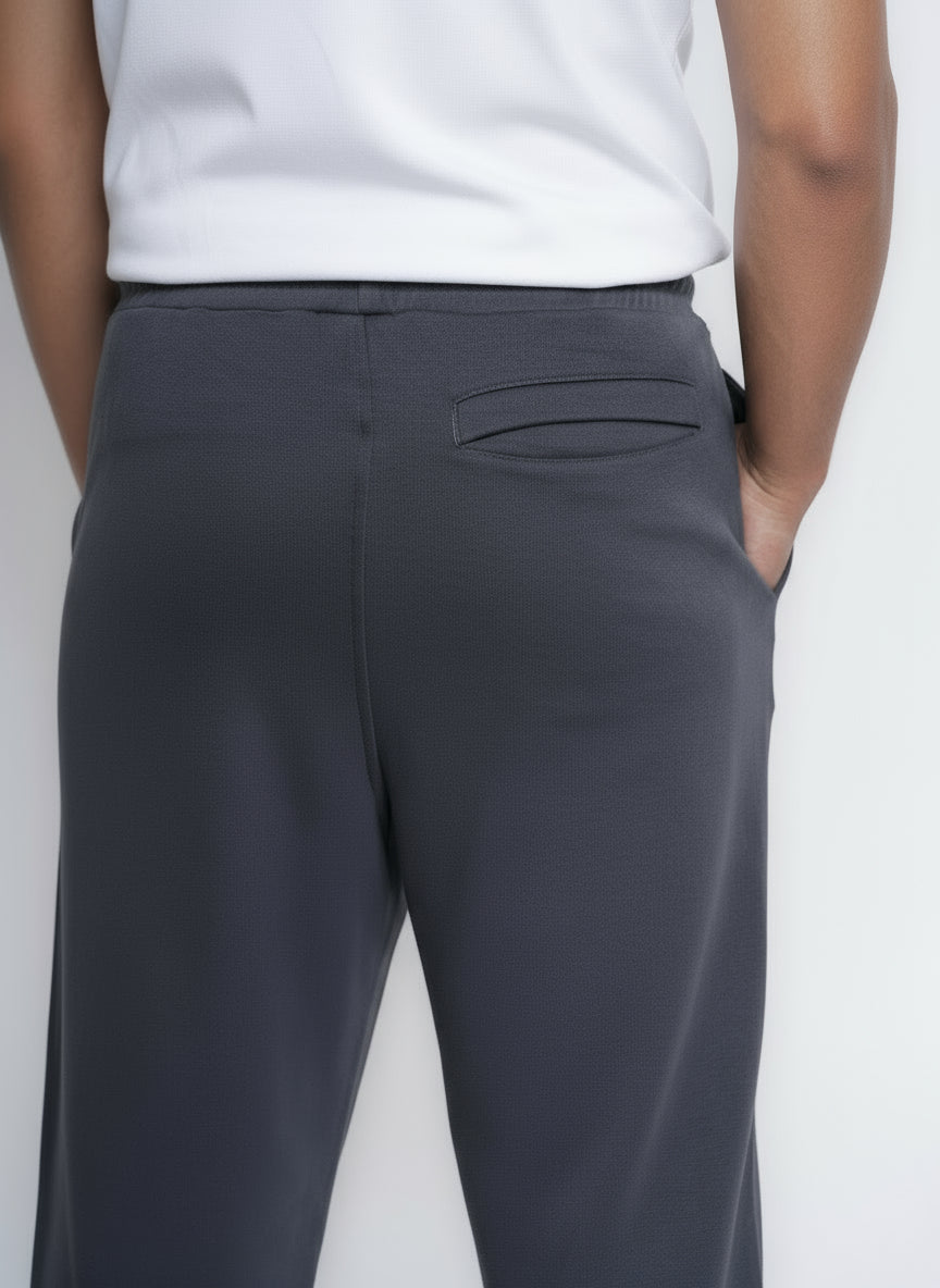 Cotton Sweatpants Straight-Leg Front-Pleated - Dark Gray