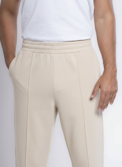 Front-Pleated Straight-Leg Cotton Sweatpants - Beige