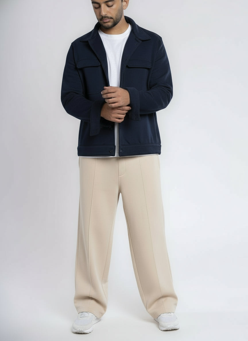 Front-Pleated Straight-Leg Cotton Sweatpants - Beige