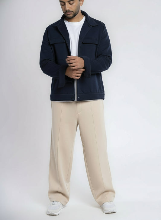 Front-Pleated Straight-Leg Cotton Sweatpants - Beige