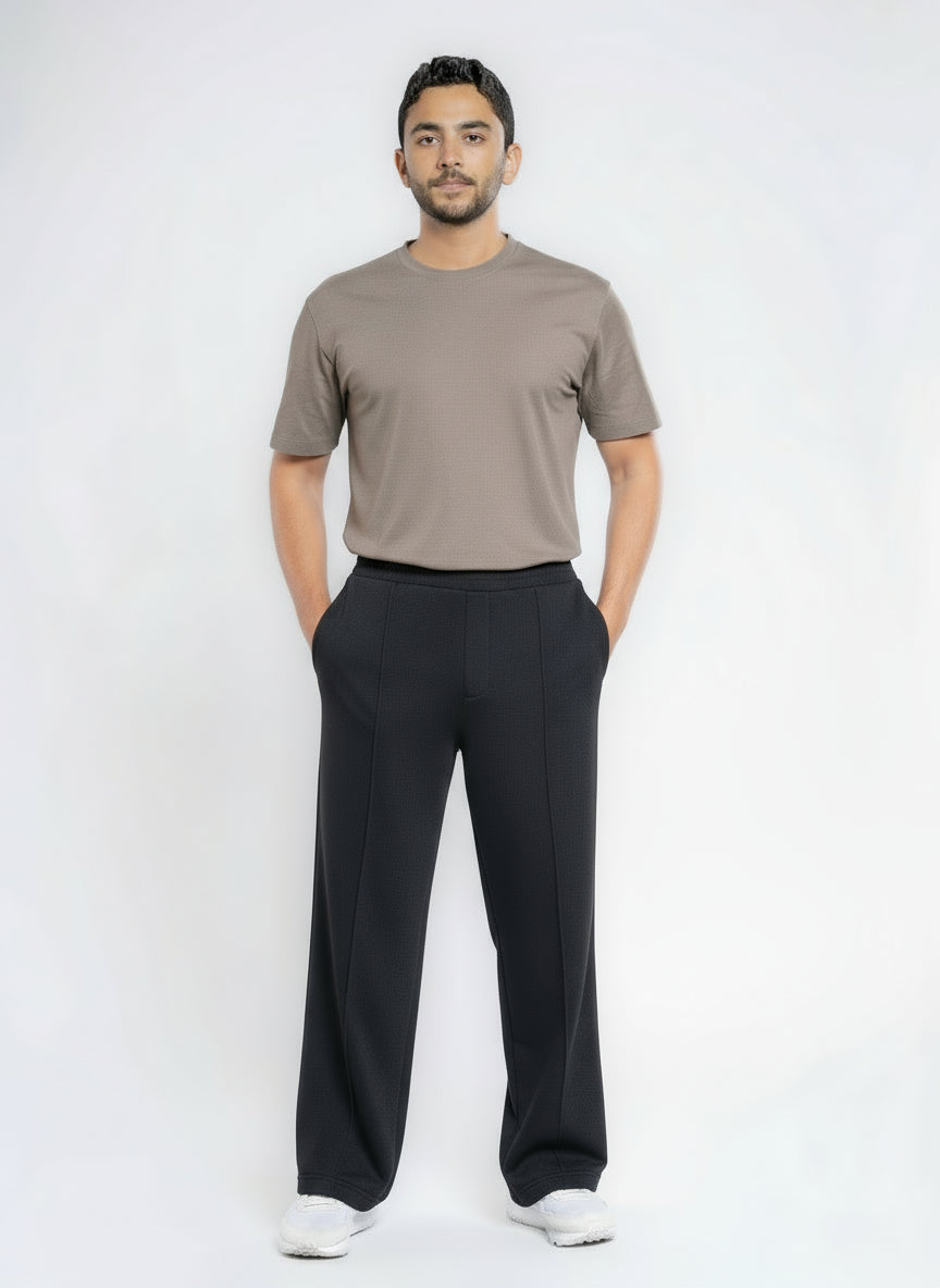 Cotton Sweatpants Straight-Leg Front-Pleated - Black